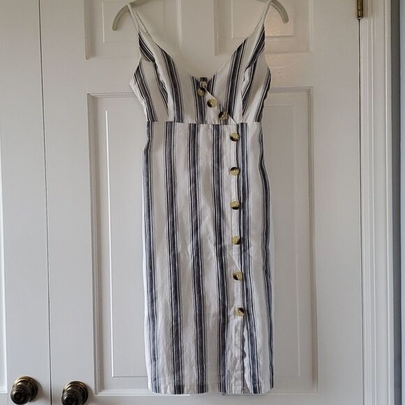 MOON ORCHID Dresses & Skirts - NAUTICAL STRIPE COTTON MAXI MIDI DRESS NAVY BLUE WHITE BLACK BEACHY COASTAL XS